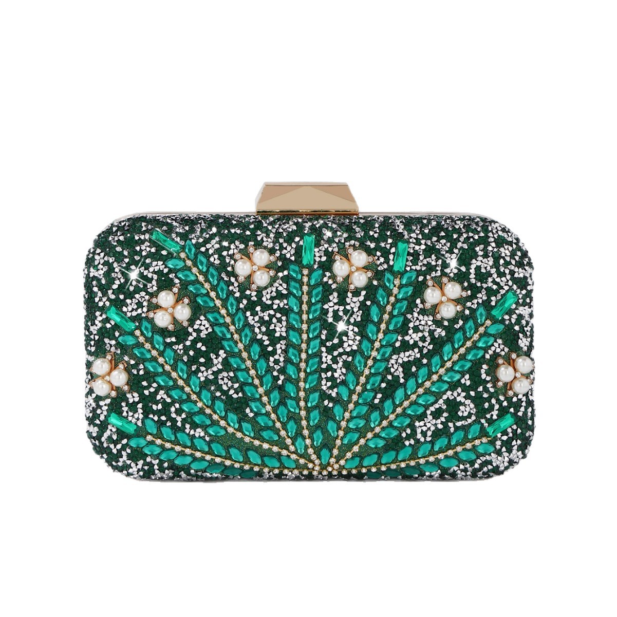 Luxury Bags Green - Pochette de soirée verte ornée de