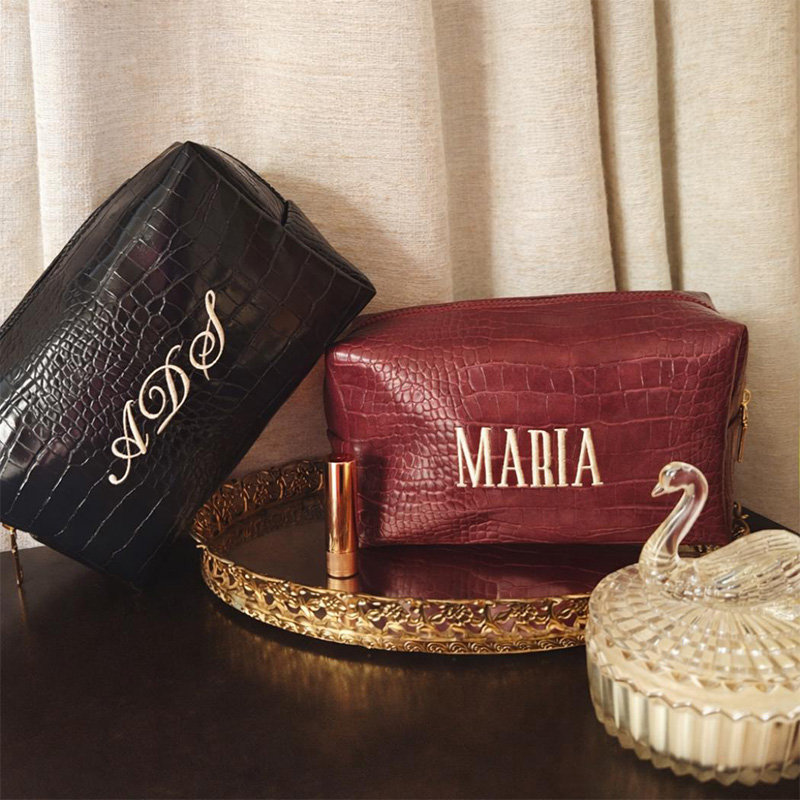 Luxury Bags Vegan - Pochette de maquillage brodée en croco,