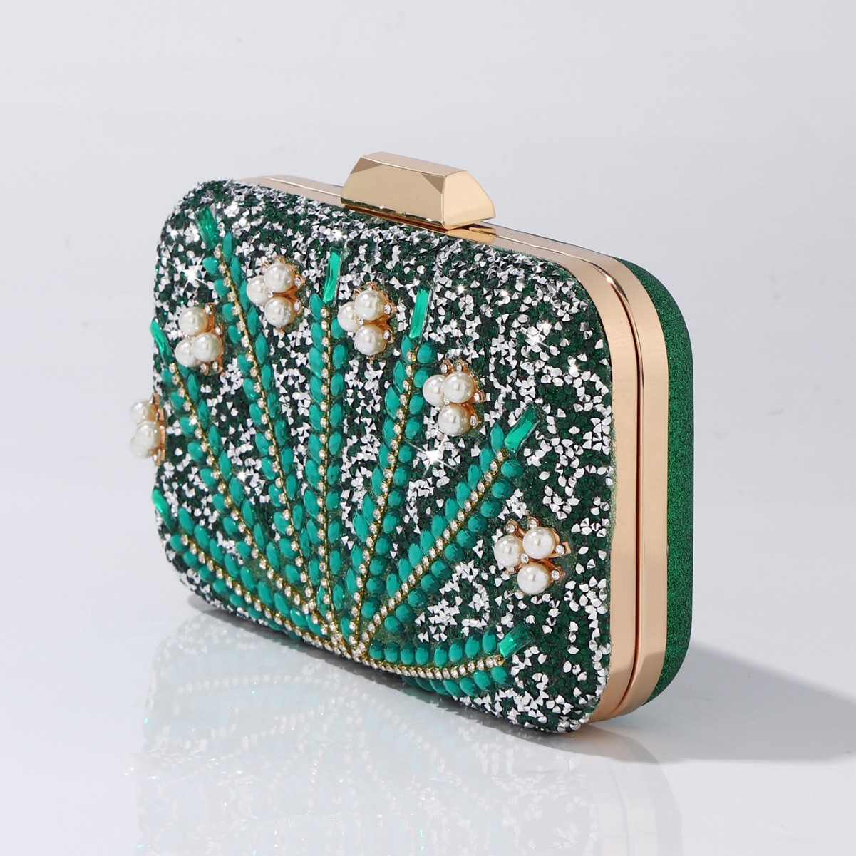 Pochette de soirée verte ornée - Luxury Bags Green avis et prix